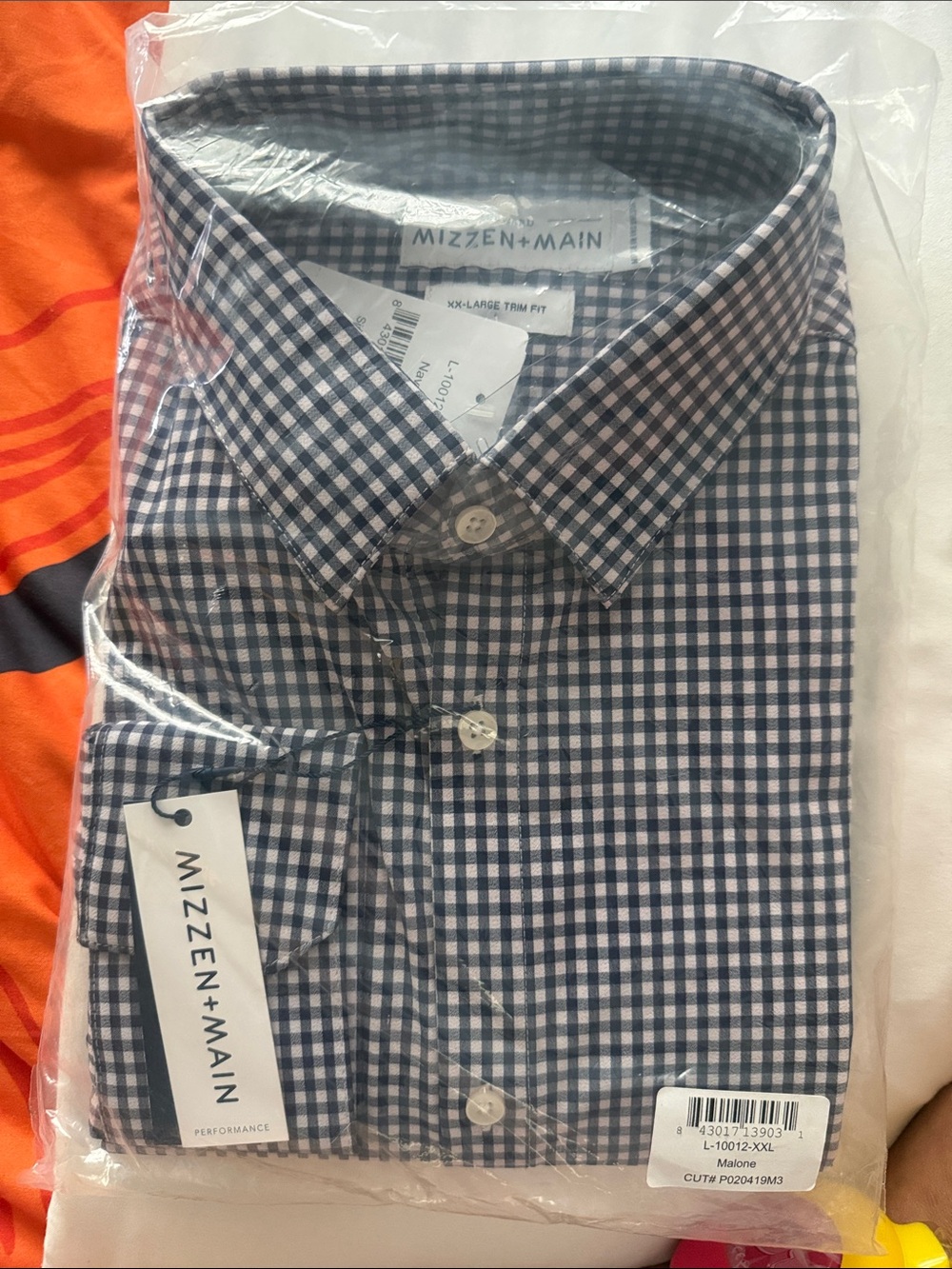 Mizzen+Main Navy and White Gingham Performance Dress Shirt